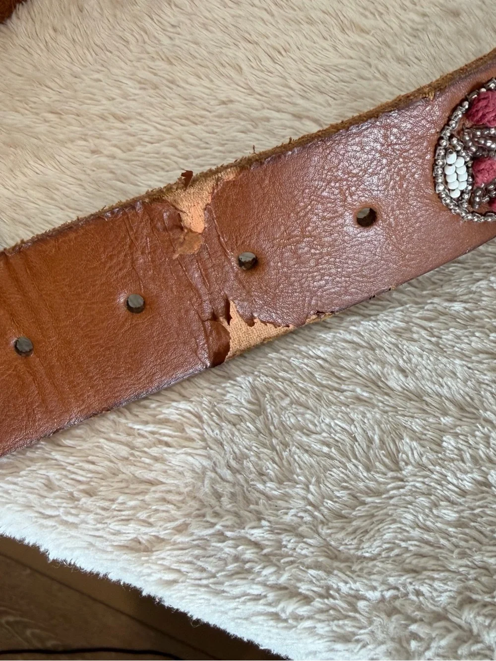 Brown Leather Beaded Belt - Women's Accessory Length 38”